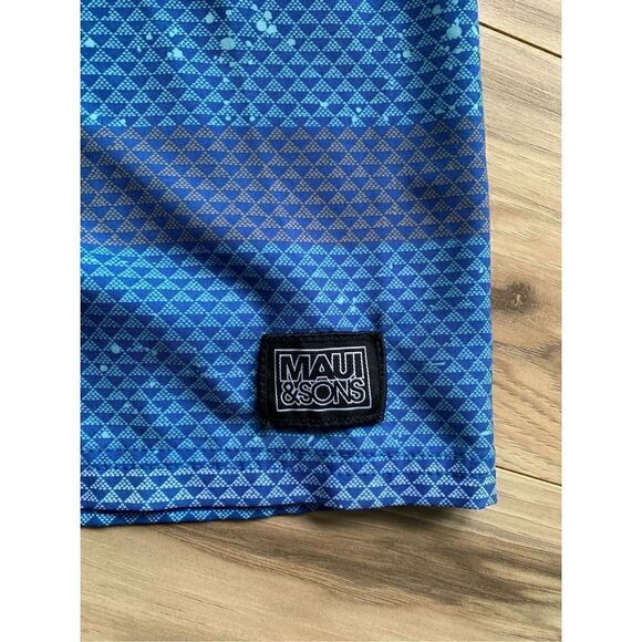 Maui‎ and Sons Men's Blue Green Striped Board Shorts Swim Trunks Size Large - Picture 6 of 9